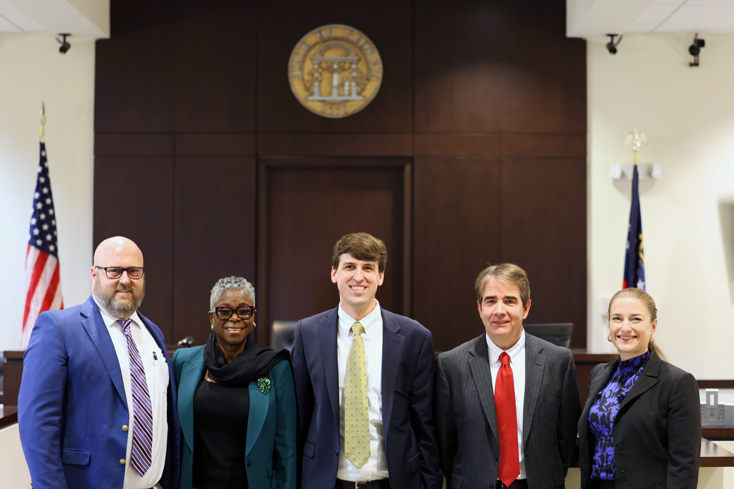 (l-r) David Winheim, Southwestern Circuit Public Defender, Omotayo Alli, Executive Director of the Georgia Public Defender Council, Kyle Hollomon, Cordele Circuit Public Defender, Clay Tapley, Dublin Circuit Public Defender, Natalie Glaser, Chief Legal Officer, Georgia Public Defender Council