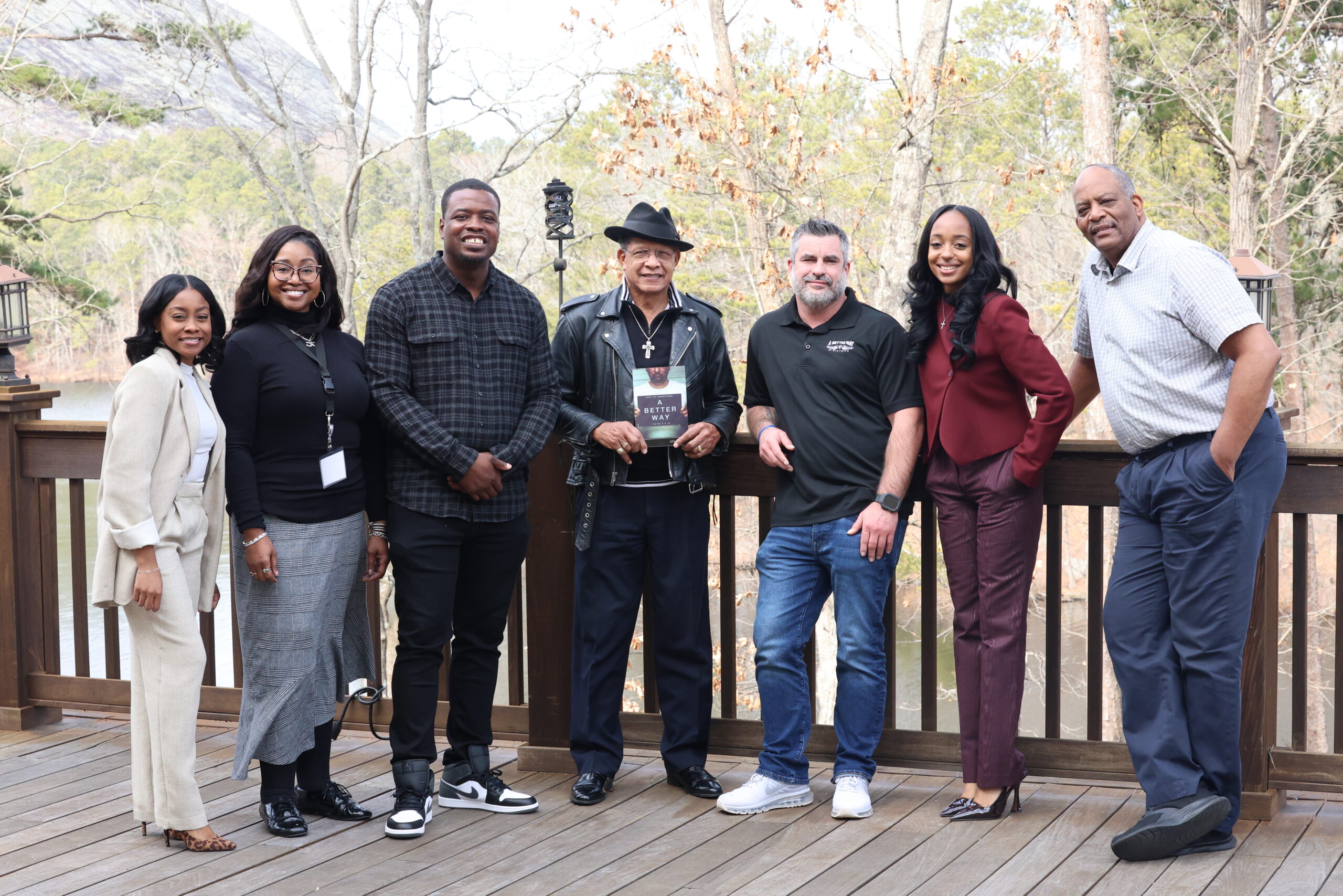 Pictured L-R Social Services Program Manager Kenya Holmes, Social Services Specialist Candice Chavis, A Better Way graduate and former GPDC client Deandre Brown, A Better Way Executive Director Sir Philip Bowden, A Better Way Intake Coordinator Billy Johnson, Social Services Program Manager Catia De Los Santos, Social Services Specialist William Felder